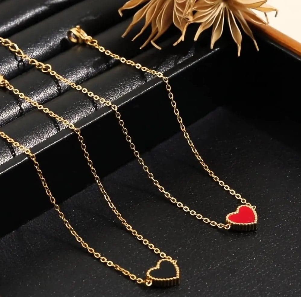 Black And Red Heart - Two-sided Anklet